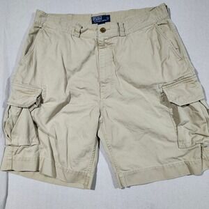 Polo by Ralph Lauren Mens Khaki Beige Cotton‎ Cargo Shorts Size 38Utility Preppy